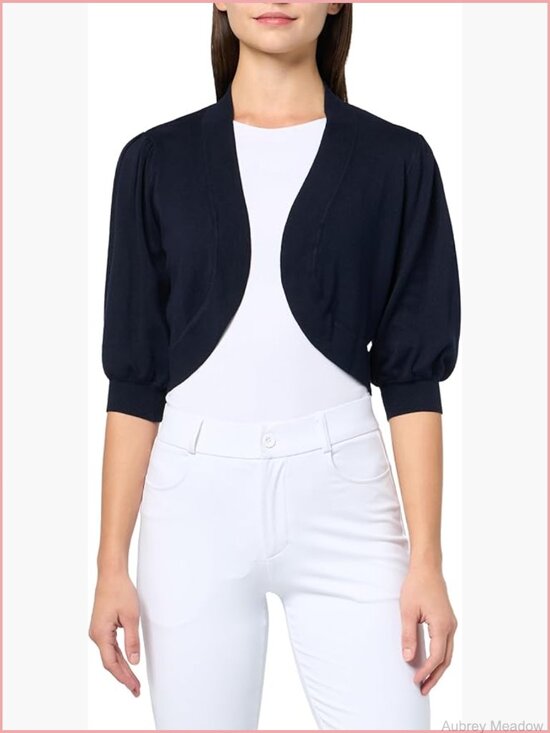 Sweaters - Women's Cropped Bolero Cardigan Open Front 3/4 Sleeve Knit Layering Piece